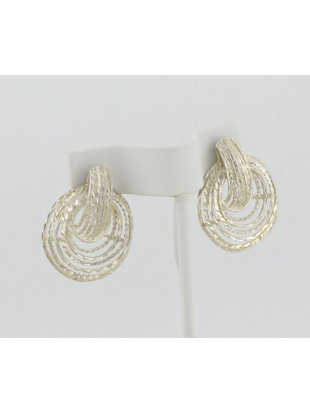 Sterling Silver Door Knocker Earring Diamond Cut Circle Earrings 1 1/4" x 1"